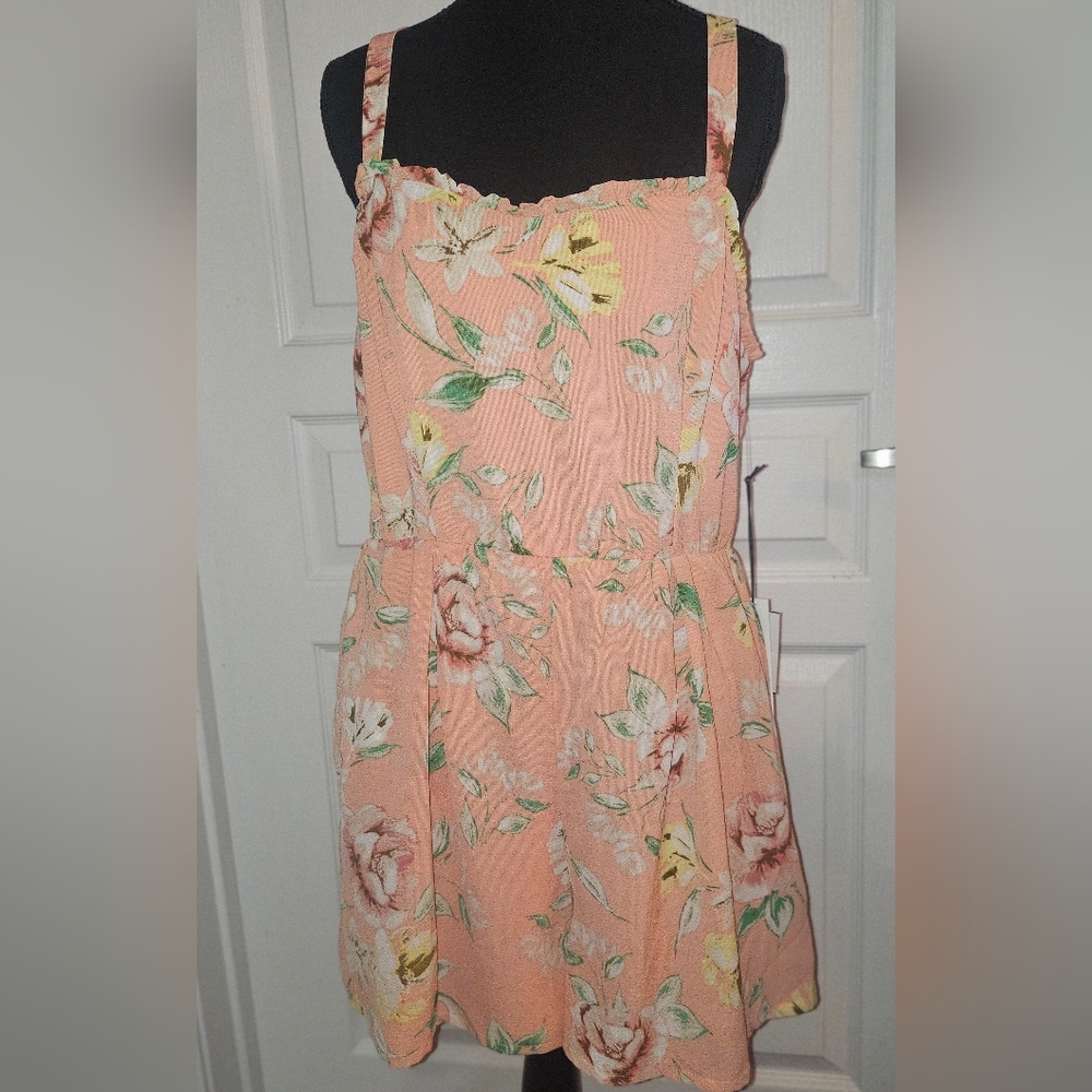 June & Hudson Peach Romper With Pockets And Ruched Back